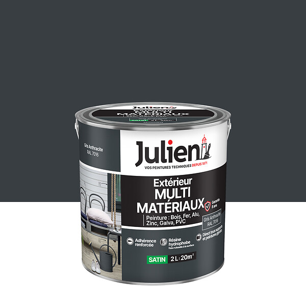 JULIEN - Peinture Extérieure Multi-Materiaux Julien Satin -Gris Anthraracite 2L - large