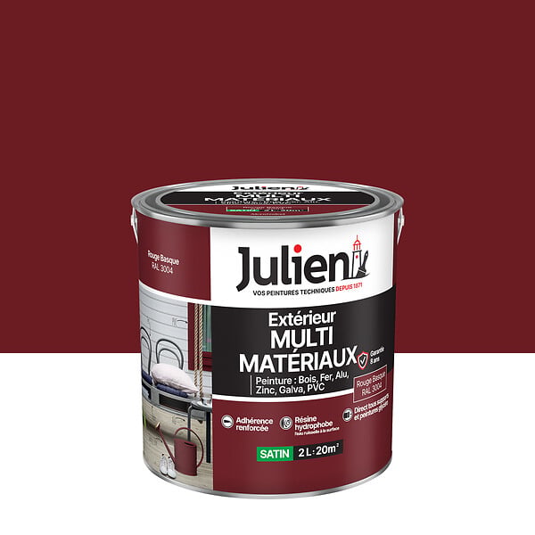 JULIEN - Peinture extérieure multi-matériaux Satin - Rouge Basque 2L - large