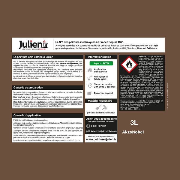 JULIEN - Peinture Bois Extérieur Satin - Brun Normandie - 2.5L - large