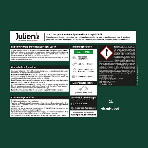 JULIEN - Peinture extérieure multi-matériaux - Satin - Vert Basque 2L - large