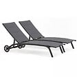 OVIALA - Lot de 2 bains de soleil en aluminium noir - Santa Monica - vignette