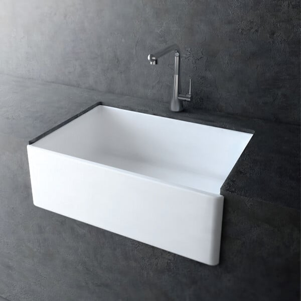 GODART - Evier timbre d'office 66cm en céramique blanc - large