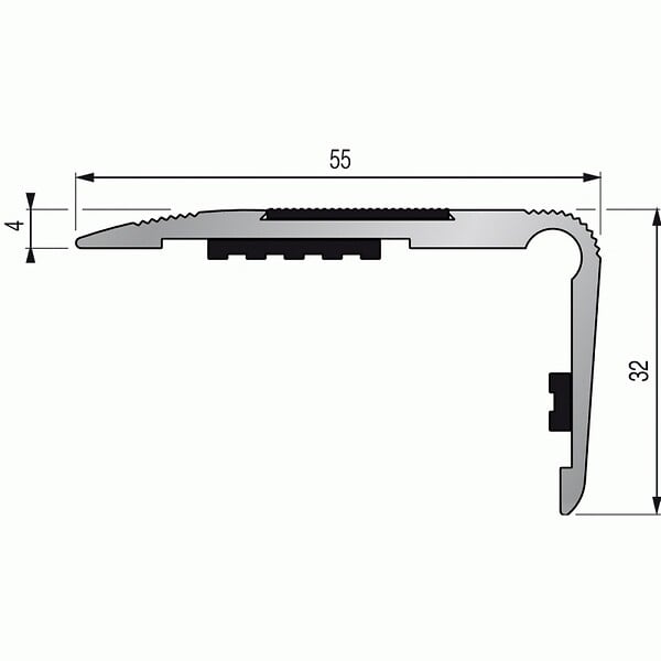 DINAC - Nez de marche en aluminium pour usage tertiaire intérieur modèle 3T à bande - pose en applique avec adhésifs - large