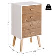HOMCOM - Meuble de rangement chiffonnier design scandinave 40L x 30l x 75H cm 4 tiroirs bois massif pin MDF blanc et hêtre motif graphique - vignette