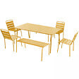 OVIALA - Salon de jardin 2 bancs et 4 chaises en acier jaune - Palavas - vignette