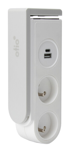 OTIO - Bloc Gekko clipsable 2 prises + 2 USB câble 1.5mètres blanc - large