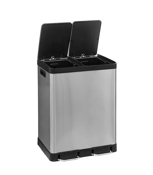 5 FIVE SIMPLY SMART - Poubelle de Tri sélectif en Inox 2 bacs de 30 Litres ouverture à pédale - large