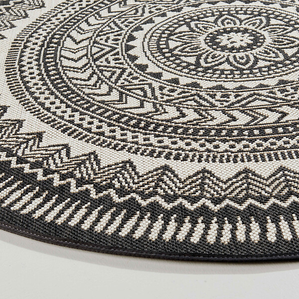 OVIALA - Tapis rond polypropylène noir 160cm - Mandala - large