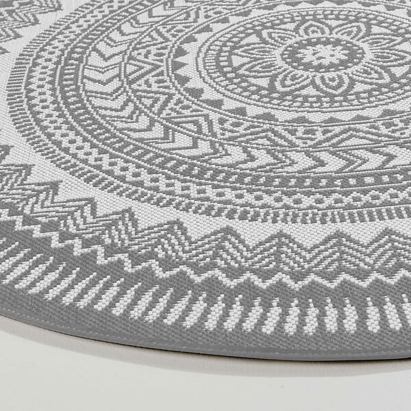 OVIALA - Tapis rond polypropylène gris 160cm - Mandala - large