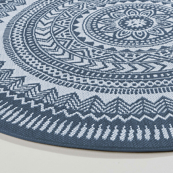 OVIALA - Tapis rond polypropylène bleu 120cm - Mandala - large