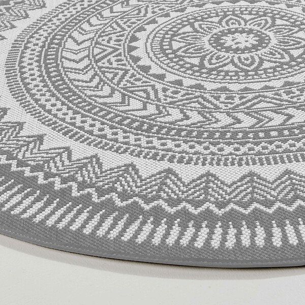 OVIALA - Tapis rond polypropylène gris 120cm - Mandala - large