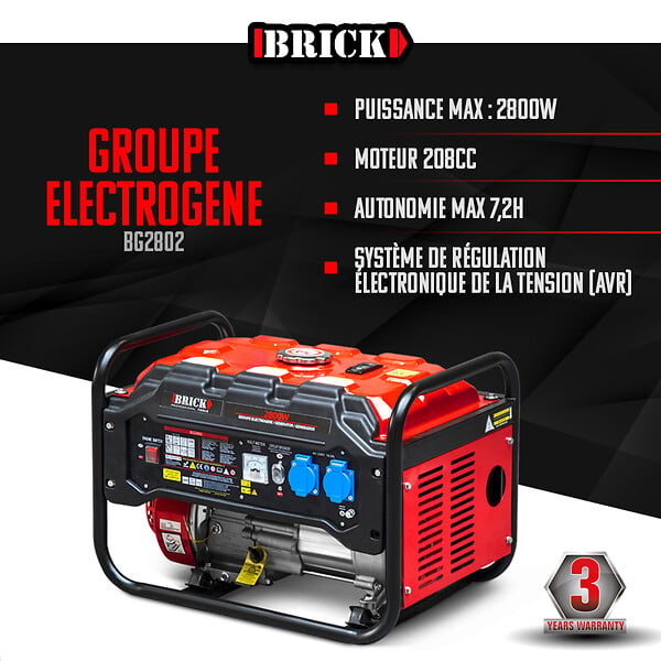 BRICK - Groupe électrogène max 2800W - Essence - 2 prises - AVR - large