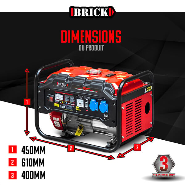 BRICK - Groupe électrogène max 2800W - Essence - 2 prises - AVR - large