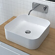 AURLANE - Vasque carrée blanche en céramique à poser - 40x40x13.5cm - POP SQUARE ROUNDED - vignette