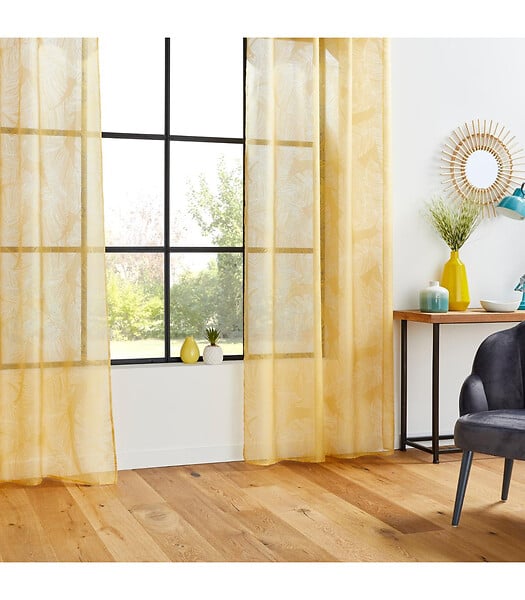 ATMOSPHERA - Voilage à œillets Ocre motif Feuille 140 x 240 cm - large