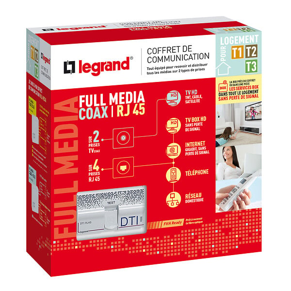LEGRAND - Coffret de communication Full Media coaxial et RJ45 pour T1 à T3 - large