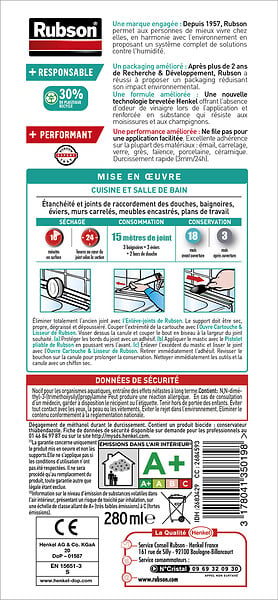 RUBSON - Mastic silicone sanitaire transparent - 280ml - large
