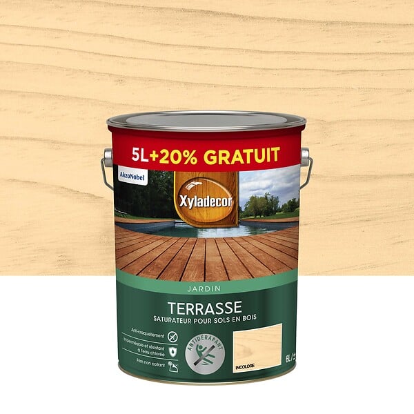 XYLADECOR - Saturateur Terrasse - Incolore - Mat - Sol en bois - 6L - large