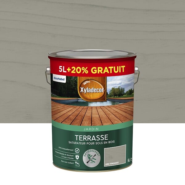 XYLADECOR - Saturateur Terrasse - Gris tendance - Mat - Sol en bois - 6L - large