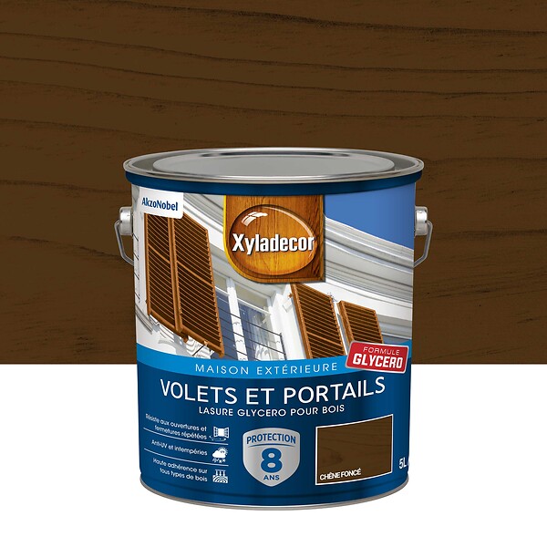 XYLADECOR - Lasure glycéro bois - Chêne foncé - Satin - Volets et portails - 5L - large