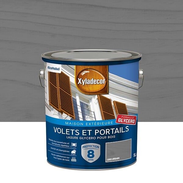 XYLADECOR - Lasure glycéro bois - Gris urbain - Satin - Volets et portails - 5L - large