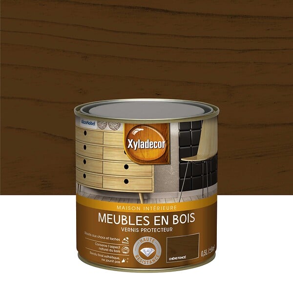 XYLADECOR - Vernis meubles bois satiné - Chêne Foncé - 0,5L - large