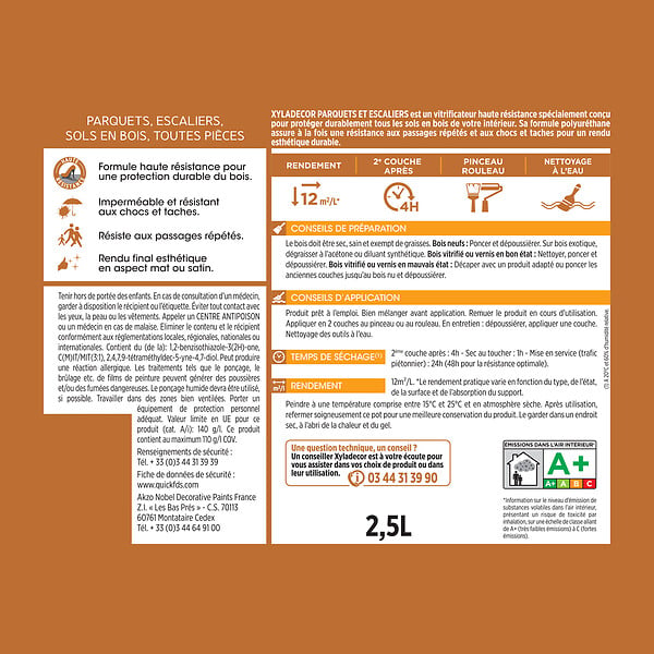 XYLADECOR - Vitrificateur sols - Parquet et escaliers - Incolore - Satin - 2.5L - large