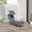 OUTSUNNY - Transat bain de soleil pliable grand confort dossier et pare-soleil réglable multi-positions gris - vignette