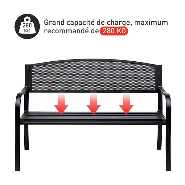 OUTSUNNY - Banc 3 places de jardin terrasse style contemporain 127L x 60l x 87H cm métal époxy anticorrosion noir - large
