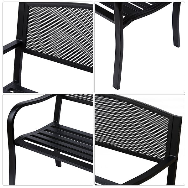 OUTSUNNY - Banc 3 places de jardin terrasse style contemporain 127L x 60l x 87H cm métal époxy anticorrosion noir - large