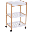 HOMCOM - Chariot de service desserte de cuisine à roulettes 2 étagères + plateau amovible bois de pin MDF blanc - vignette