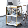 HOMCOM - Chariot de service desserte de cuisine à roulettes 2 étagères + plateau amovible bois de pin MDF blanc - vignette