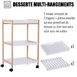 HOMCOM - Chariot de service desserte de cuisine à roulettes 2 étagères + plateau amovible bois de pin MDF blanc - vignette