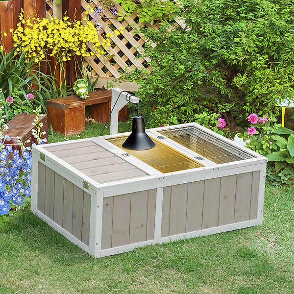 PAWHUT - Enclos pour tortue - parc pour tortue - maison pour tortue terrestre - enclos extérieur avec grillage - bois sapin gris blanc - large