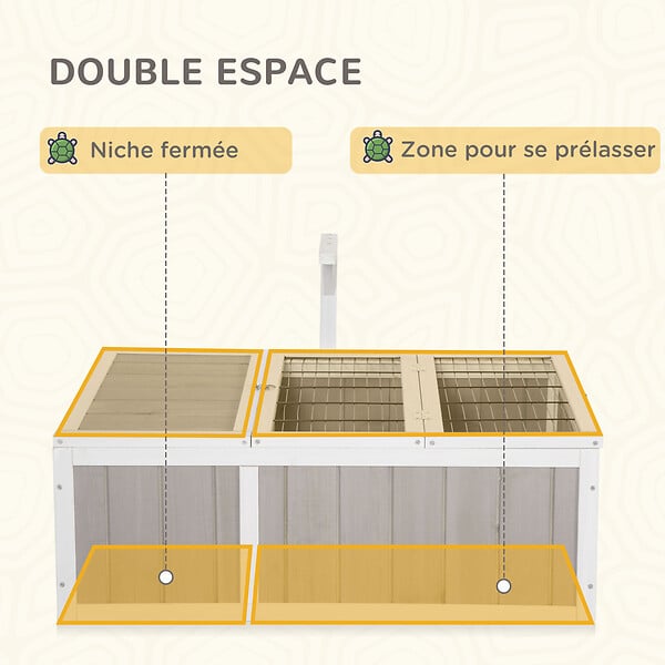 PAWHUT - Enclos pour tortue - parc pour tortue - maison pour tortue terrestre - enclos extérieur avec grillage - bois sapin gris blanc - large