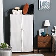 HOMCOM - Armoire penderie multi-rangement - 5 étagères - dim. 84L x 42l x 158,5H cm - métal noir motif fleurs 2 rideaux blanc - vignette