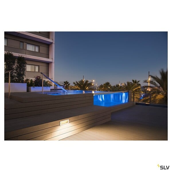 SLV - Encastré mural extérieur BRICK, asymétrique, inox, LED, 11W, 3000K, IP65, collerette inox 316 - large
