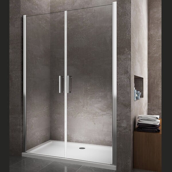 LANERI - Porte De Douche De 8 Mm Double Vantail Réversible Sur La Même Ligne  H.200 –  118,5-122,5 Cm - large