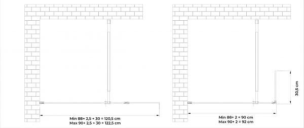 LANERI - Paroi De Douche Walk-in Avec Porte Pivotante Garde-boue H 200 - 90 Walkin X Porte 30 (tot 120,5-122,5) - large