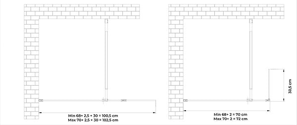 LANERI - Paroi De Douche Walk-in Avec Porte Pivotante Garde-boue H 200 - 70 Walkin X Porte 30 (tot 100,5-102,5) - large