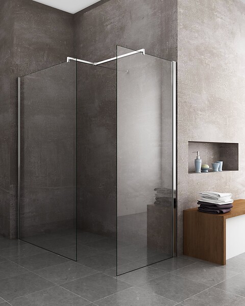 LANERI - Parois De Douche De 8 Mm Type Walk-in Avec Barre De Soutien À T Réversible H.200 –  73-75 + 88-90 Cm - large
