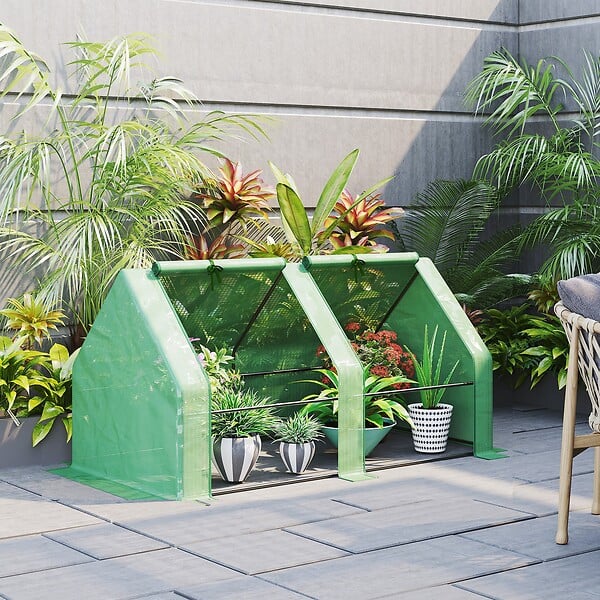 OUTSUNNY - Mini serre de jardin serre à  tomates dim. 180L x 90l x 90H cm acier PE haute densité 140 g/mÂ² anti-UV 2 fenêtres zippées enroulables vert - large