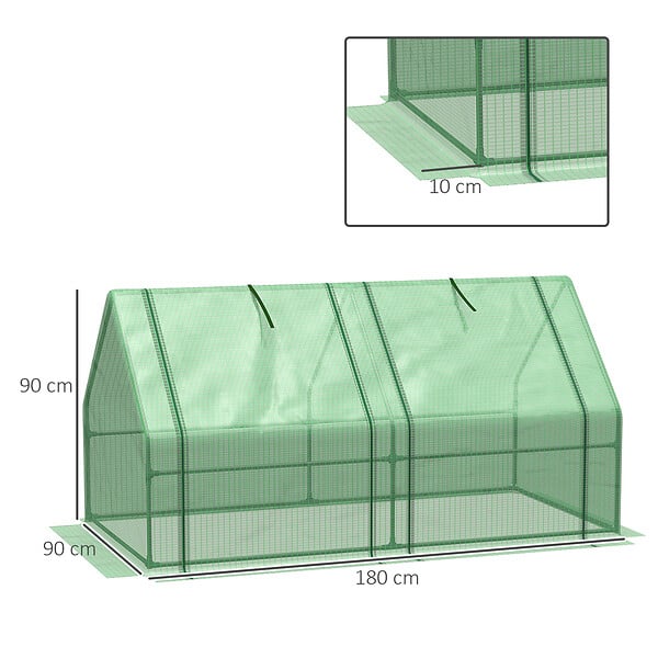 OUTSUNNY - Mini serre de jardin serre à  tomates dim. 180L x 90l x 90H cm acier PE haute densité 140 g/mÂ² anti-UV 2 fenêtres zippées enroulables vert - large