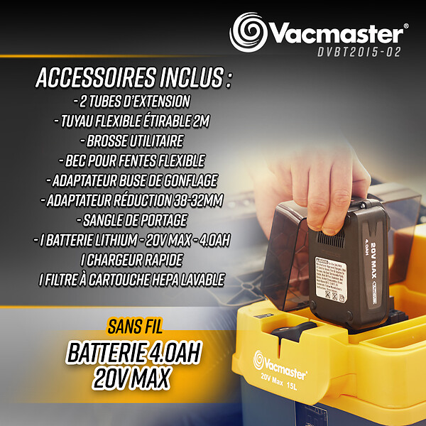 VACMASTER - Aspirateur eau et poussières rechargeable 20V avec fonction soufflerie - Vacmaster Professional - large