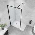 AICA SANITAIRE - AICA paroi de douche noire 100x200cm paroi de douche à l'italienne en 8mm verre anticalcaire avec barre de fixation noire 90cm en carré - vignette