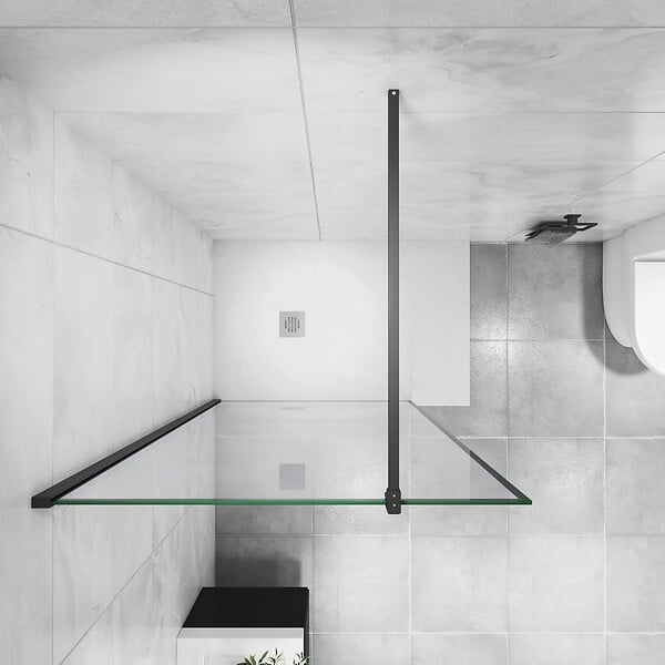 AICA SANITAIRE - AICA paroi de douche noire 100x200cm paroi de douche à l'italienne en 8mm verre anticalcaire avec barre de fixation noire 90cm en carré - large
