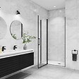 AICA SANITAIRE - AICA porte de douche pivotante 120x200cm avec un élément fixe Profilé noir mat Porte de douche Hauteur 200cm en verre anticalcaire - vignette
