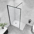 AICA SANITAIRE - AICA paroi de douche noire 80x200cm paroi de douche à l'italienne en 8mm verre anticalcaire avec barre de fixation noire extensible en cylindrique - vignette