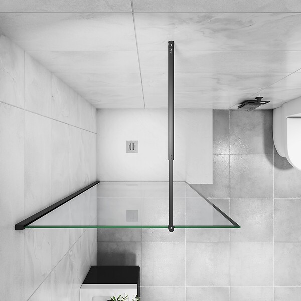 AICA SANITAIRE - AICA paroi de douche noire 80x200cm paroi de douche à l'italienne en 8mm verre anticalcaire avec barre de fixation noire extensible en cylindrique - large