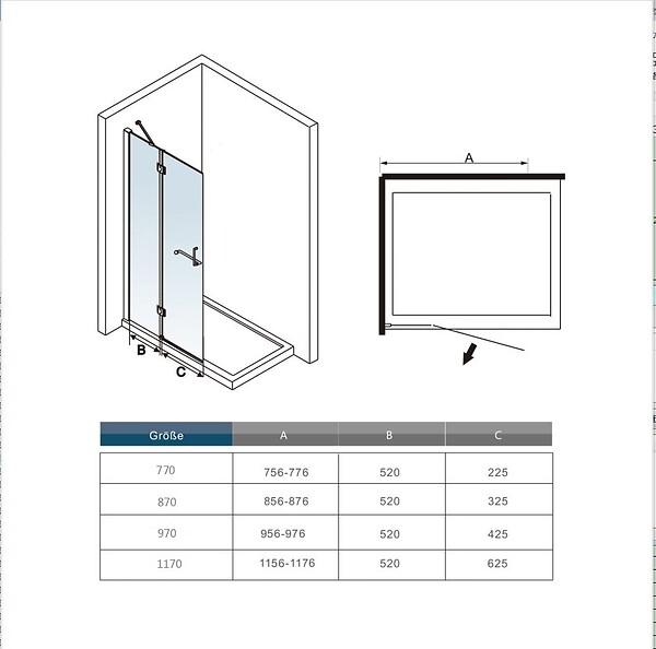 AICA SANITAIRE - AICA Paroi de douche pivotante 97cm en verre anticalcaire paroi de douche hauteur 190cm, porte-serviette - large